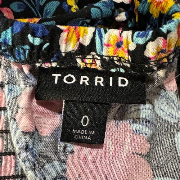 Torrid SZ 0 (Large) Challis Lace-Up Back Corset Top Floral Strapless Smocked New - Picture 9 of 12